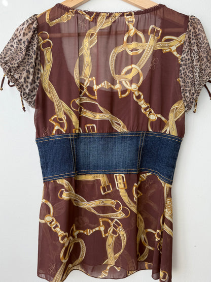Y2K Baby Phat Women's Sheer Top with Denim Belt