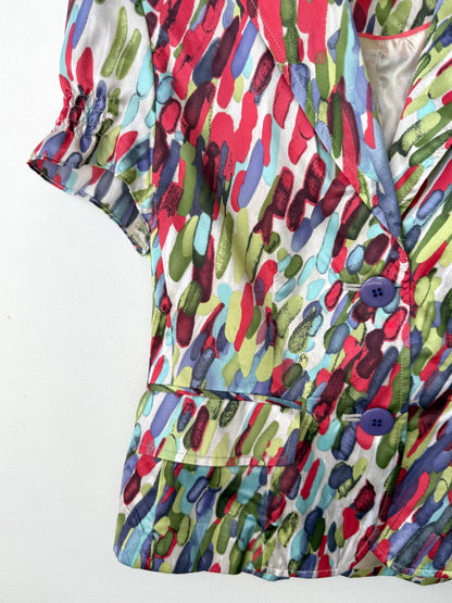 Mario Serrani Women's Colorful Patterned Satin Blouse