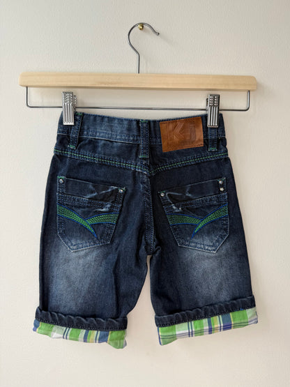 KATKUT JEANS Boy's Blue Denim Shorts with Plaid Details