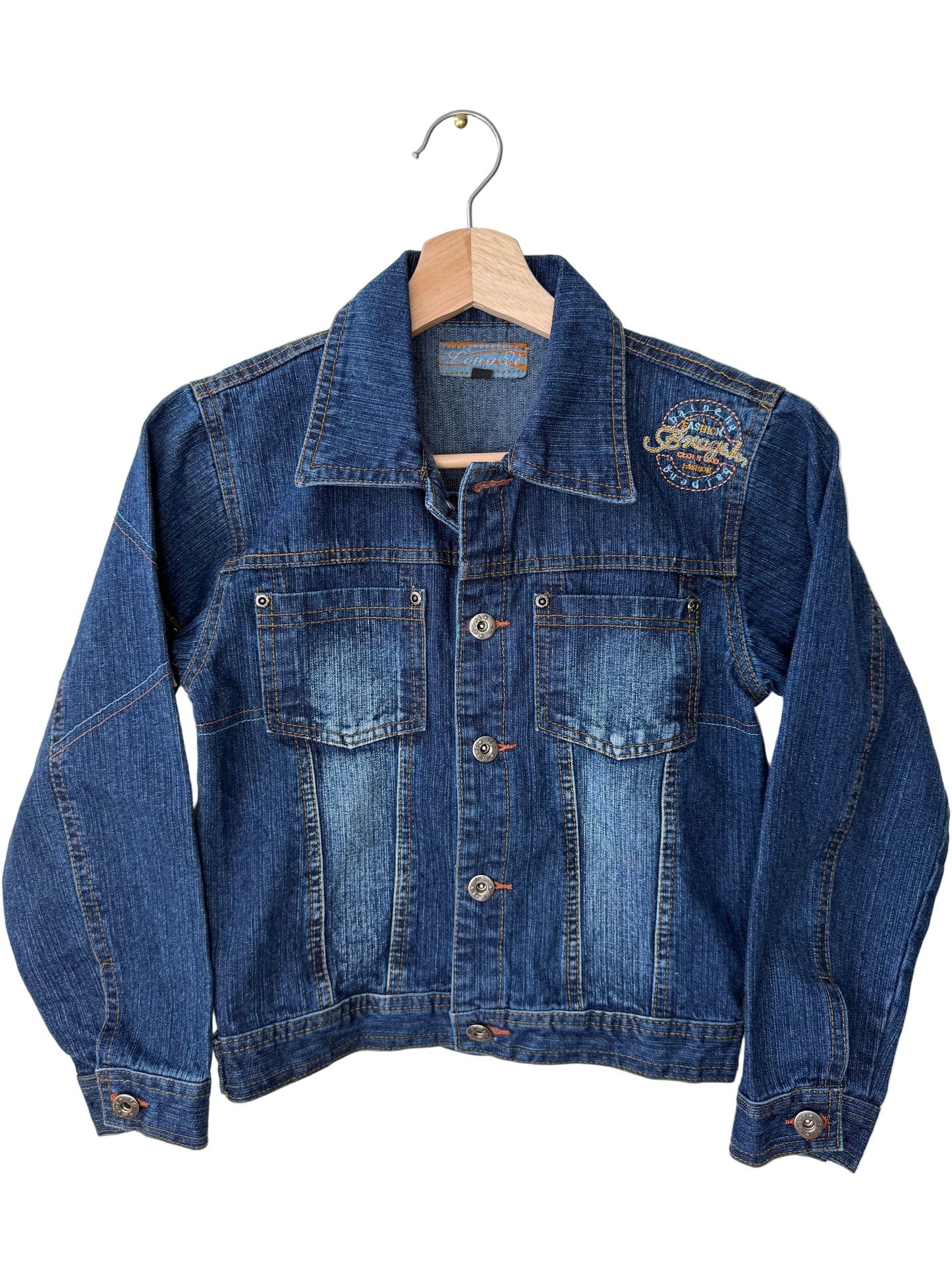 Y2K Long Li Kids' Blue Denim Jacket with Logo Stitching