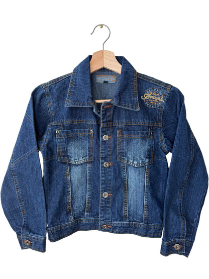 Y2K Long Li Kids' Blue Denim Jacket with Logo Stitching