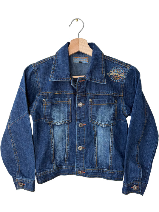 Y2K Long Li Kids' Blue Denim Jacket with Logo Stitching