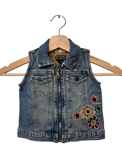 THE CHILDREN PLACE Girls' Denim Vest with Floral Patches