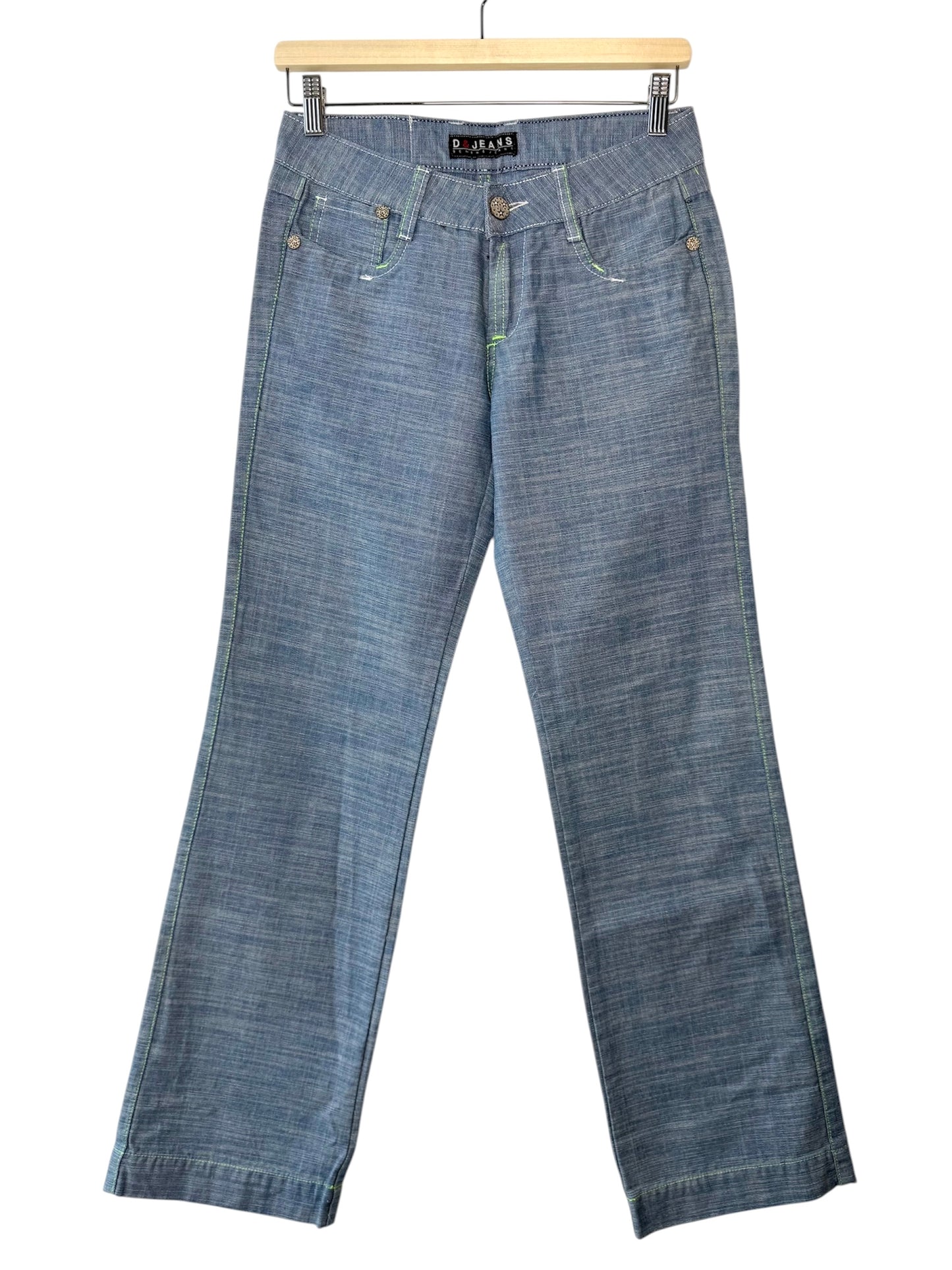 Y2K D&Jeans Women's Blue Jeans with White & Lime Green Stitching