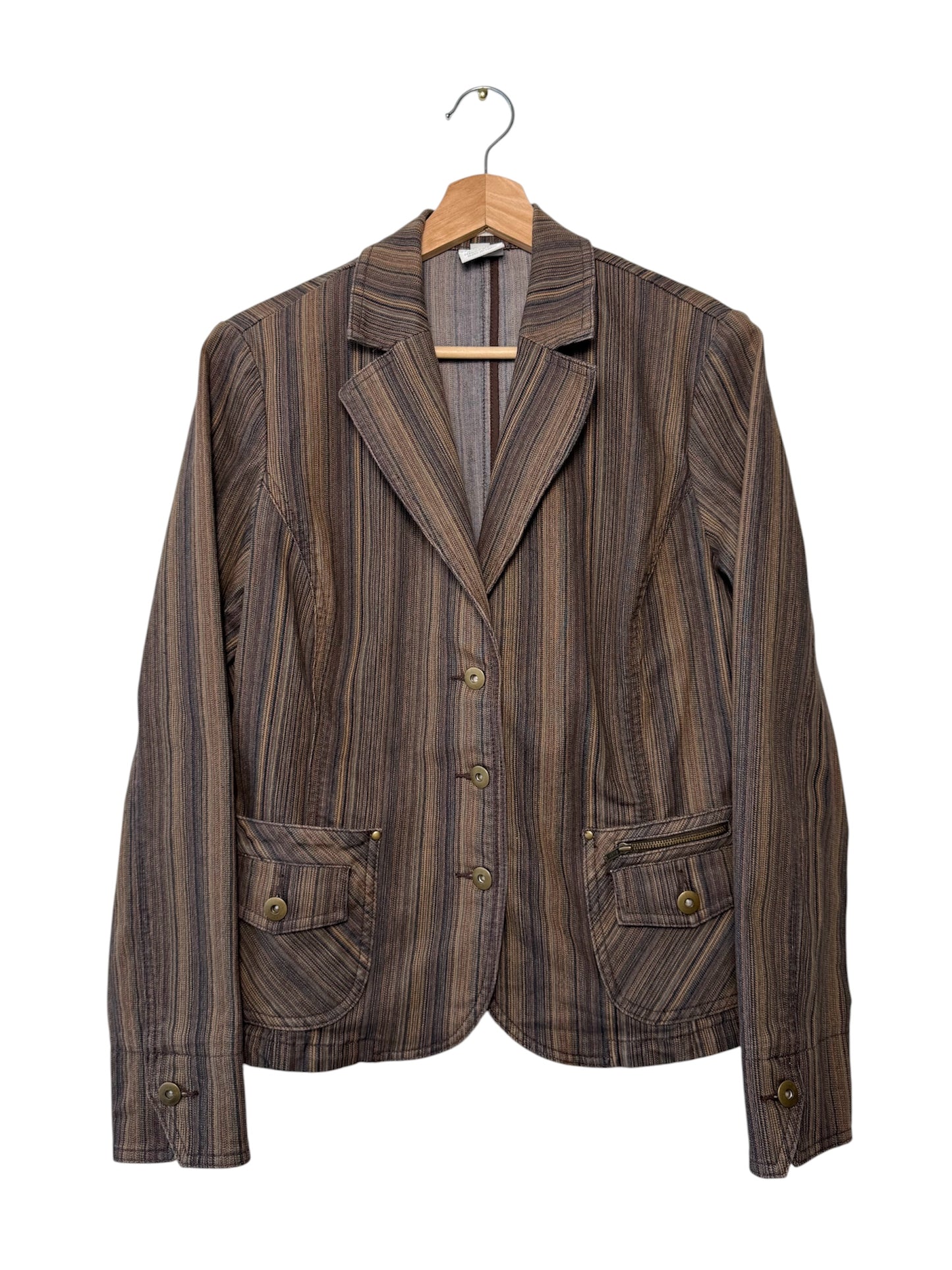 Vintage FDJ Women's Brown Striped Blazer Jacket