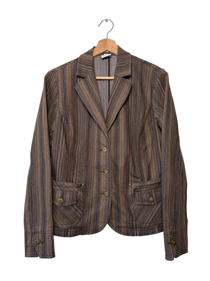 Vintage FDJ Women's Brown Striped Blazer Jacket