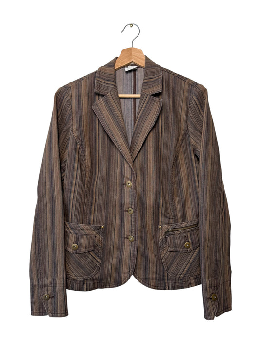 Vintage FDJ Women's Brown Striped Blazer Jacket