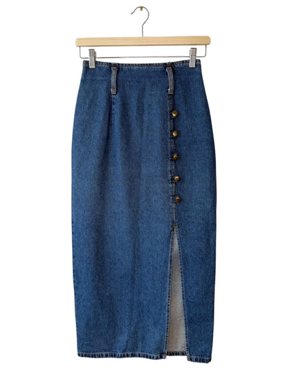 Y2K BIG TIME Women's Blue Denim Long Skirt with Button Details