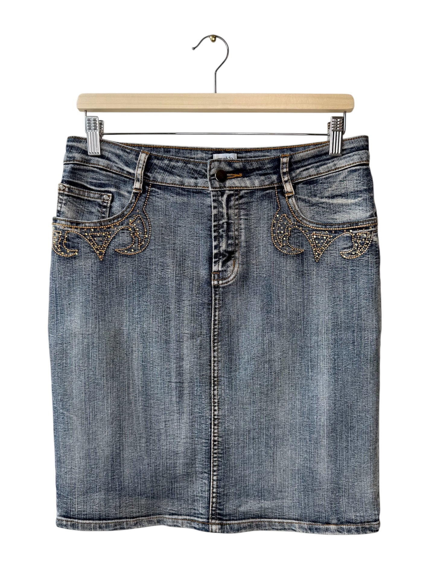Y2K Cache Women's Light Blue Denim Skirt with Embellished Details