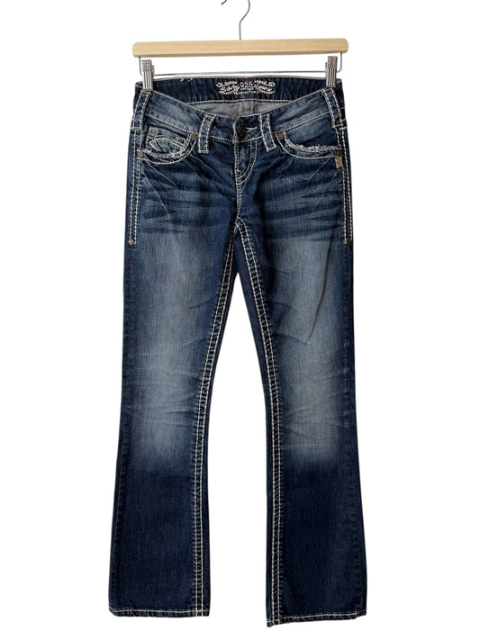 Y2K Silver Jeans Women's Blue Denim Jeans with White Stitching & Embroidery