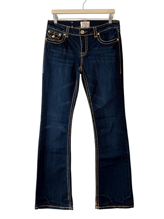 Y2K LA Idol Women's Dark Blue Denim Jeans with Bold Brown Stitching