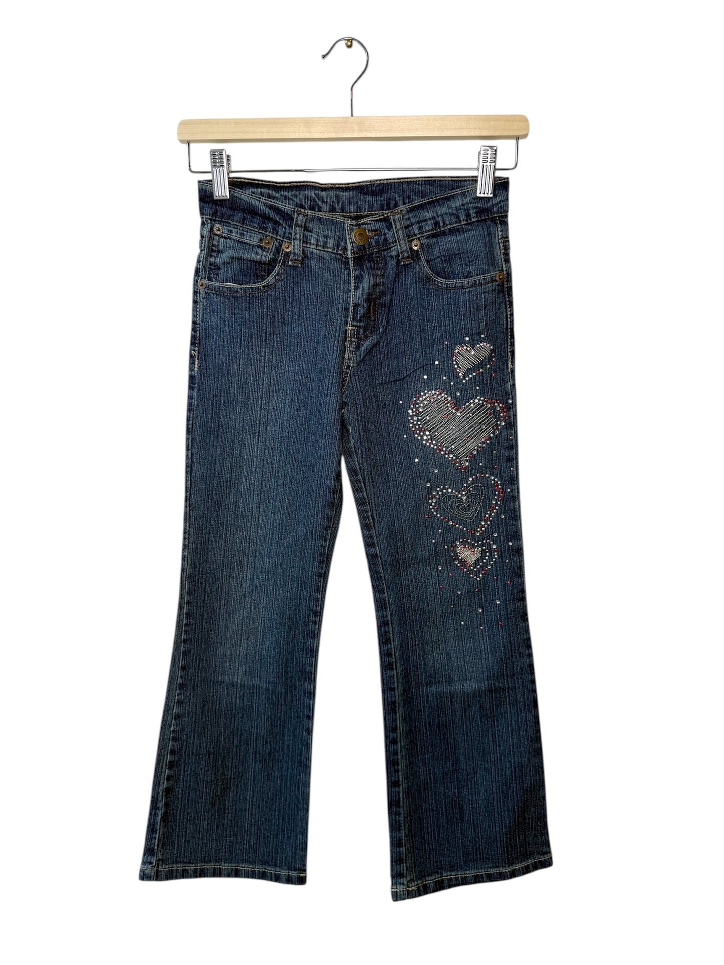 Y2K Ynot Girl's Blue Denim Jeans with Rhinestone Heart Details