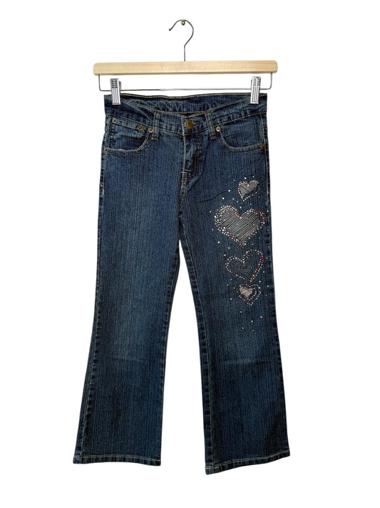 Y2K Ynot Girl's Blue Denim Jeans with Rhinestone Heart Details