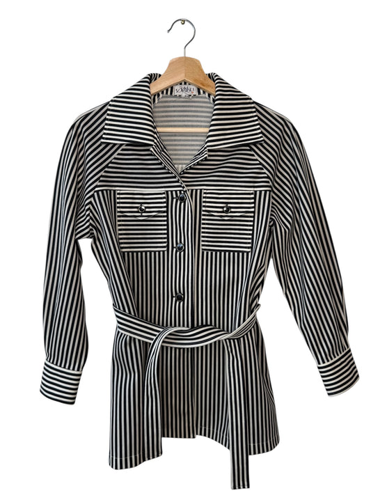 Vintage Y2K Women's Striped Shirt with Matching Belt